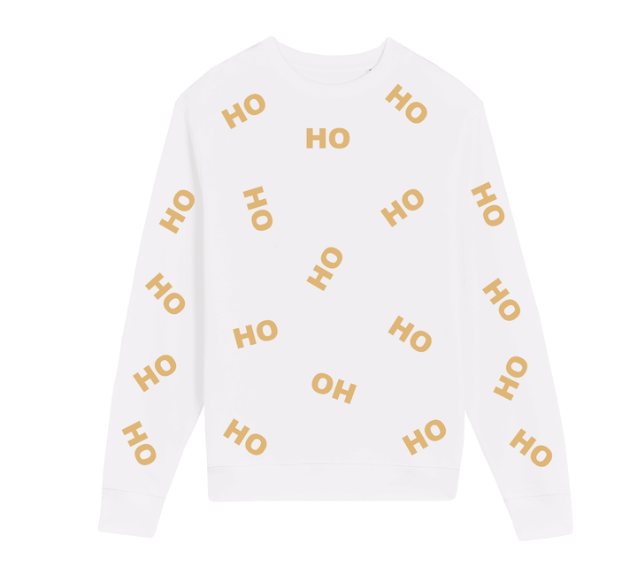 Ho Ho Ho Sweater in White & Gold